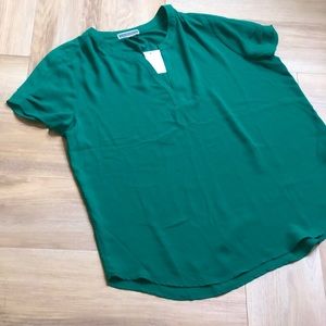Jewel green blouse v-neck